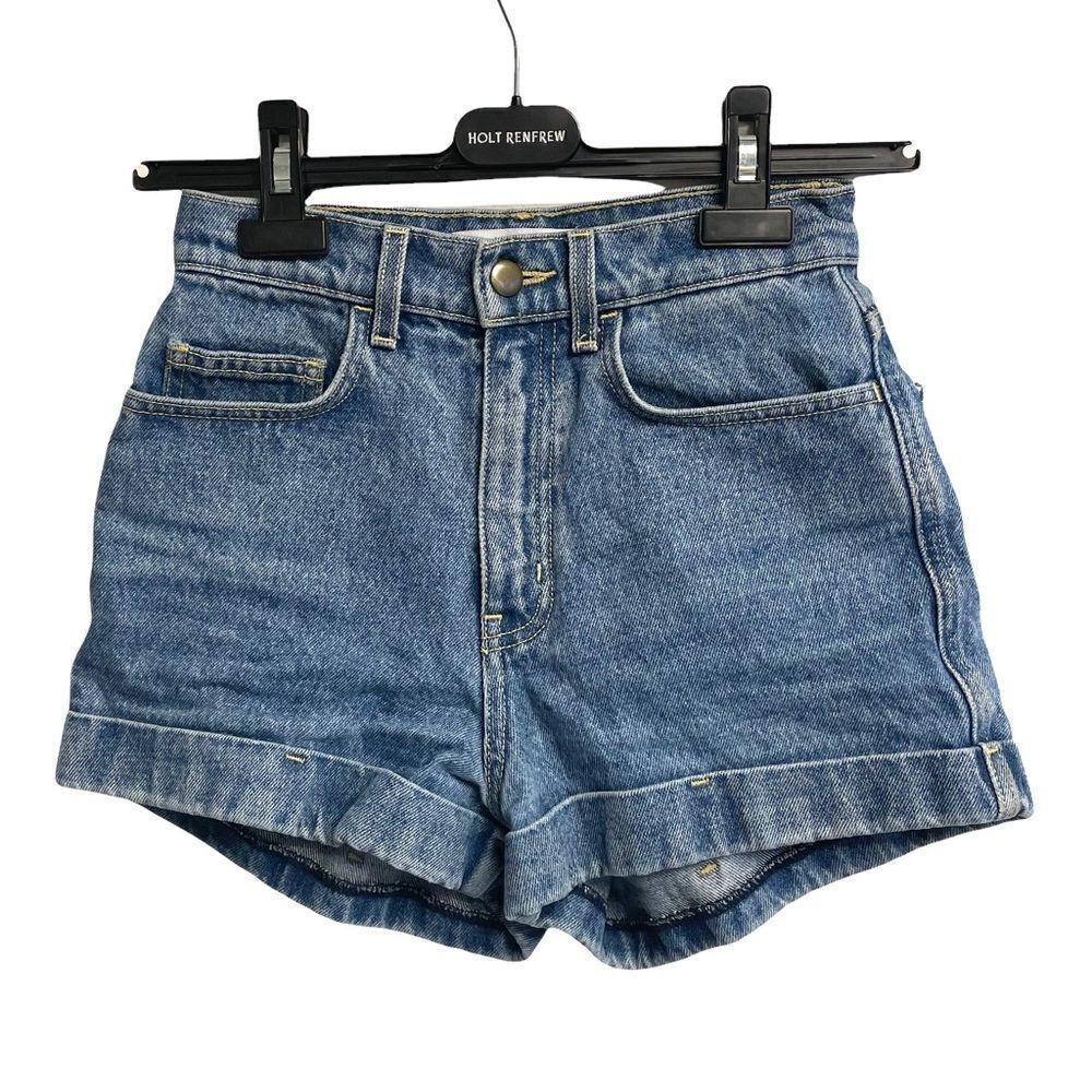 AMERICAN APPAREL High Waisted Denim Jean Shorts Cuff Blue 24